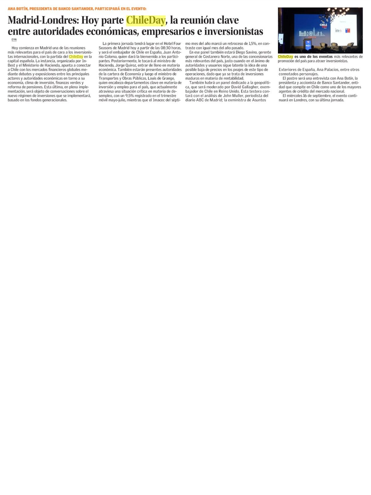 Recorte de prensa: El Mercurio (B), 14 de septiembre de 2026