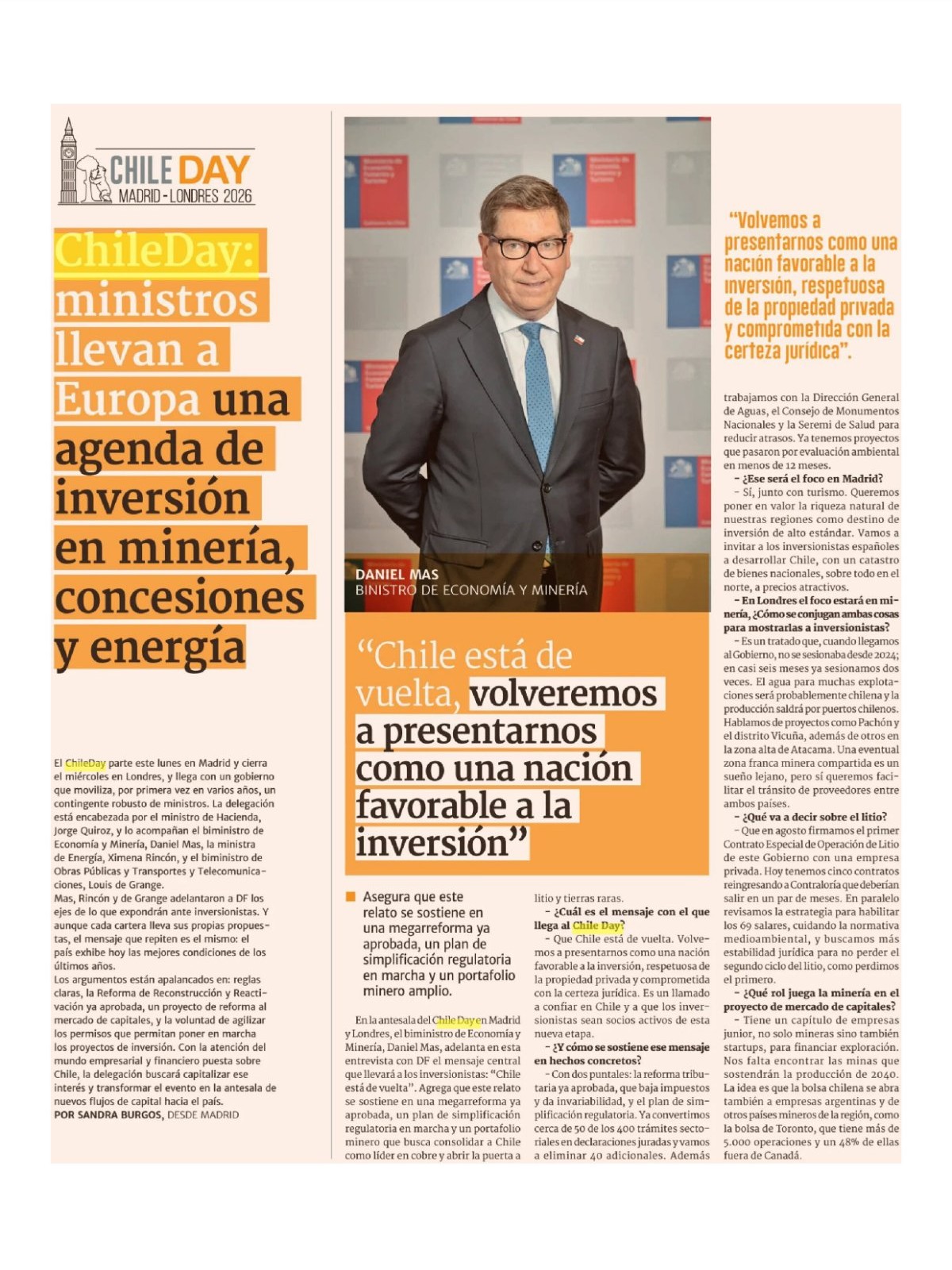 Recorte de prensa: Diario Financiero, 14 de septiembre de 2026