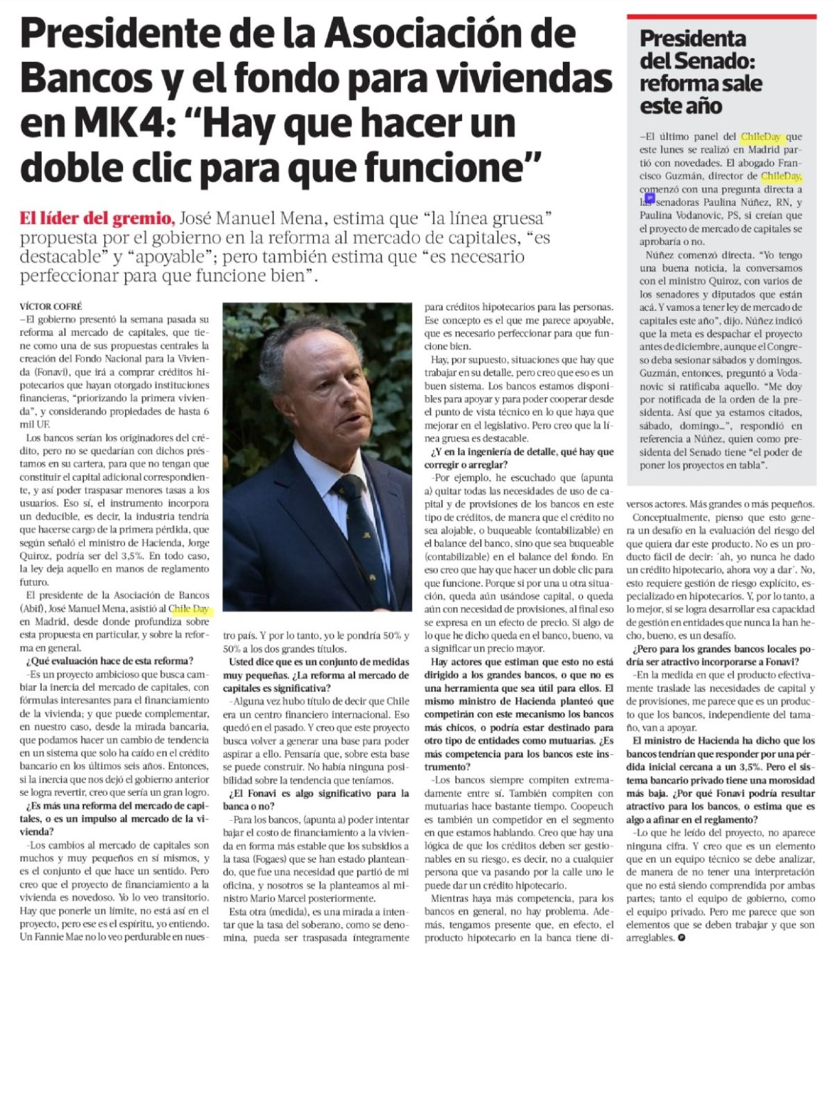 Recorte de prensa: La Tercera (Pulso), 15 de septiembre de 2026
