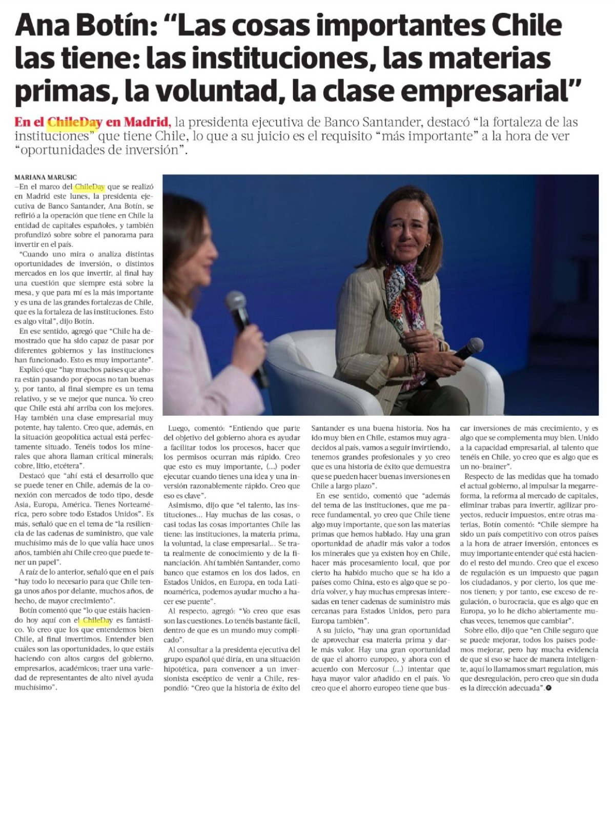 Recorte de prensa: La Tercera (Pulso), 15 de septiembre de 2026