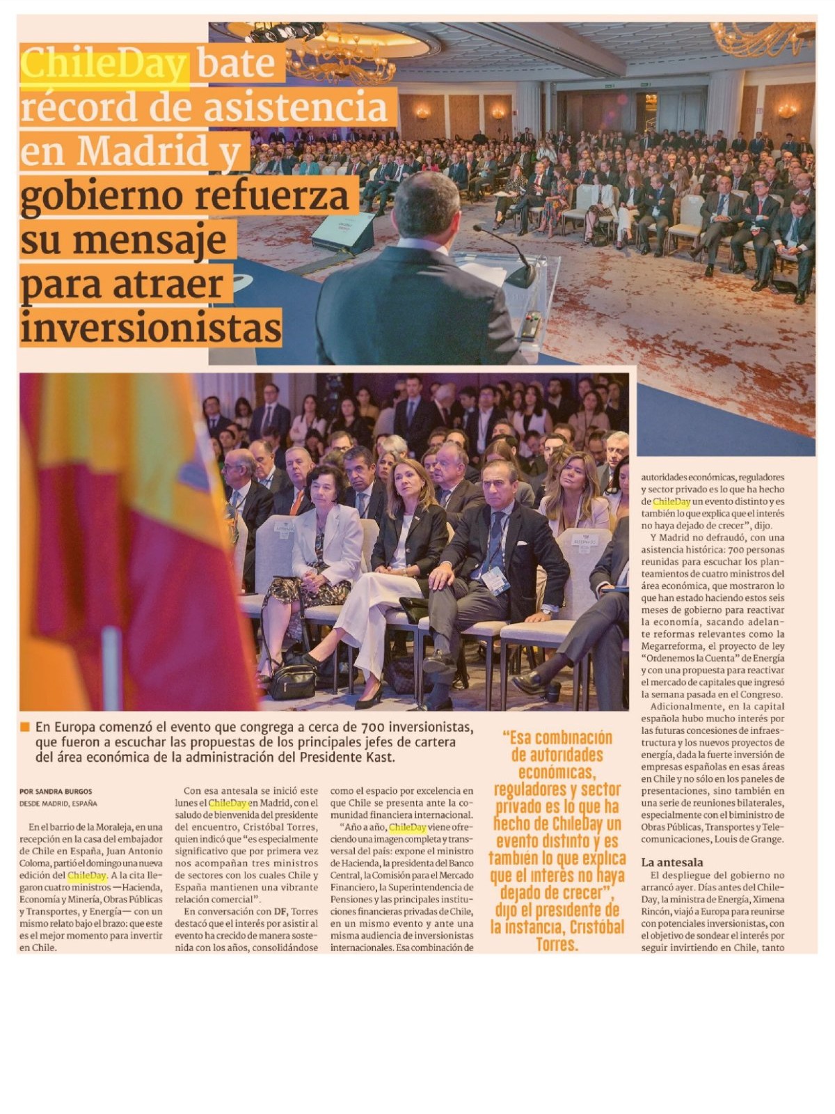 Recorte de prensa: Diario Financiero, 15 de septiembre de 2026