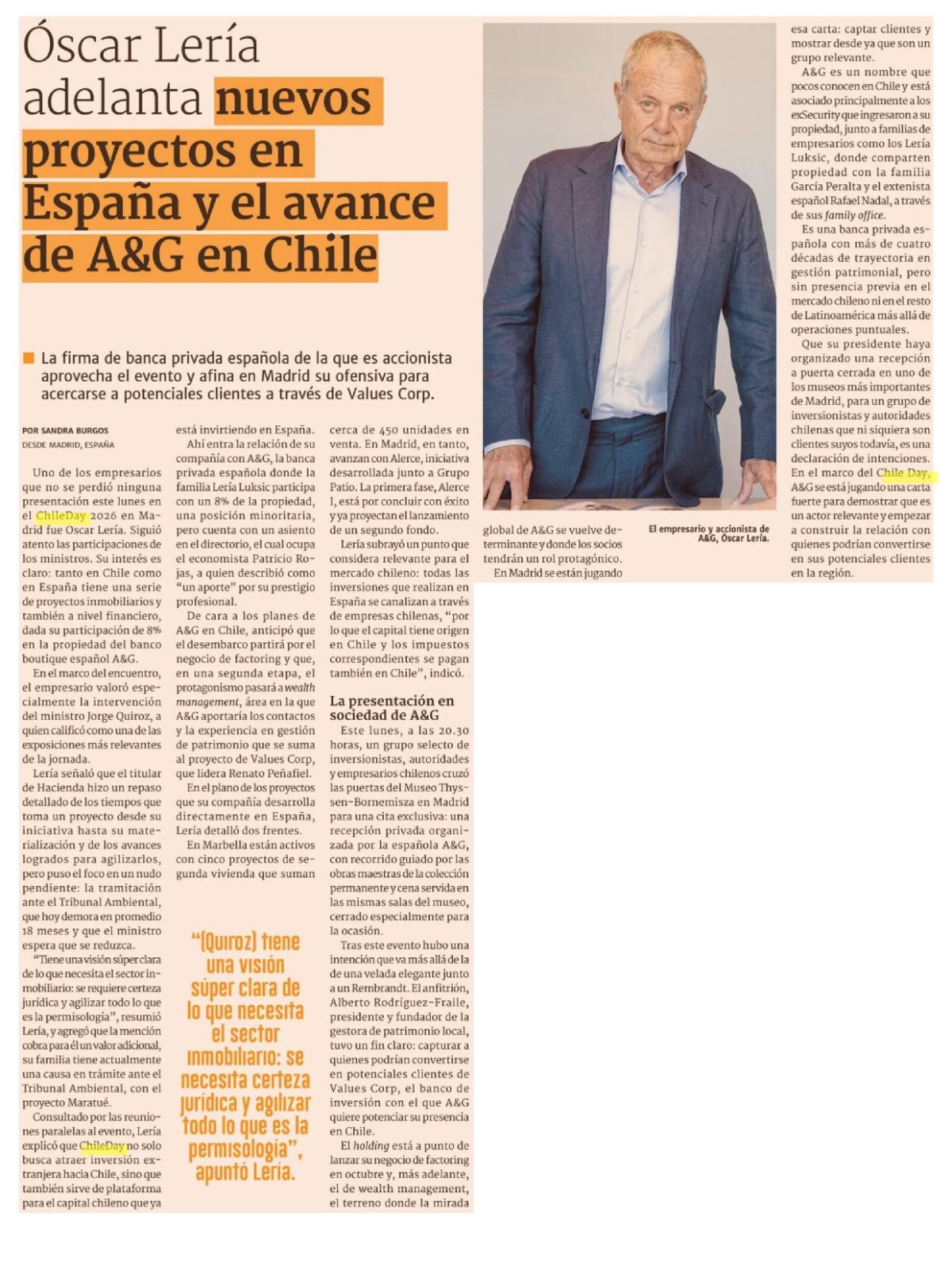 Recorte de prensa: Diario Financiero, 15 de septiembre de 2026