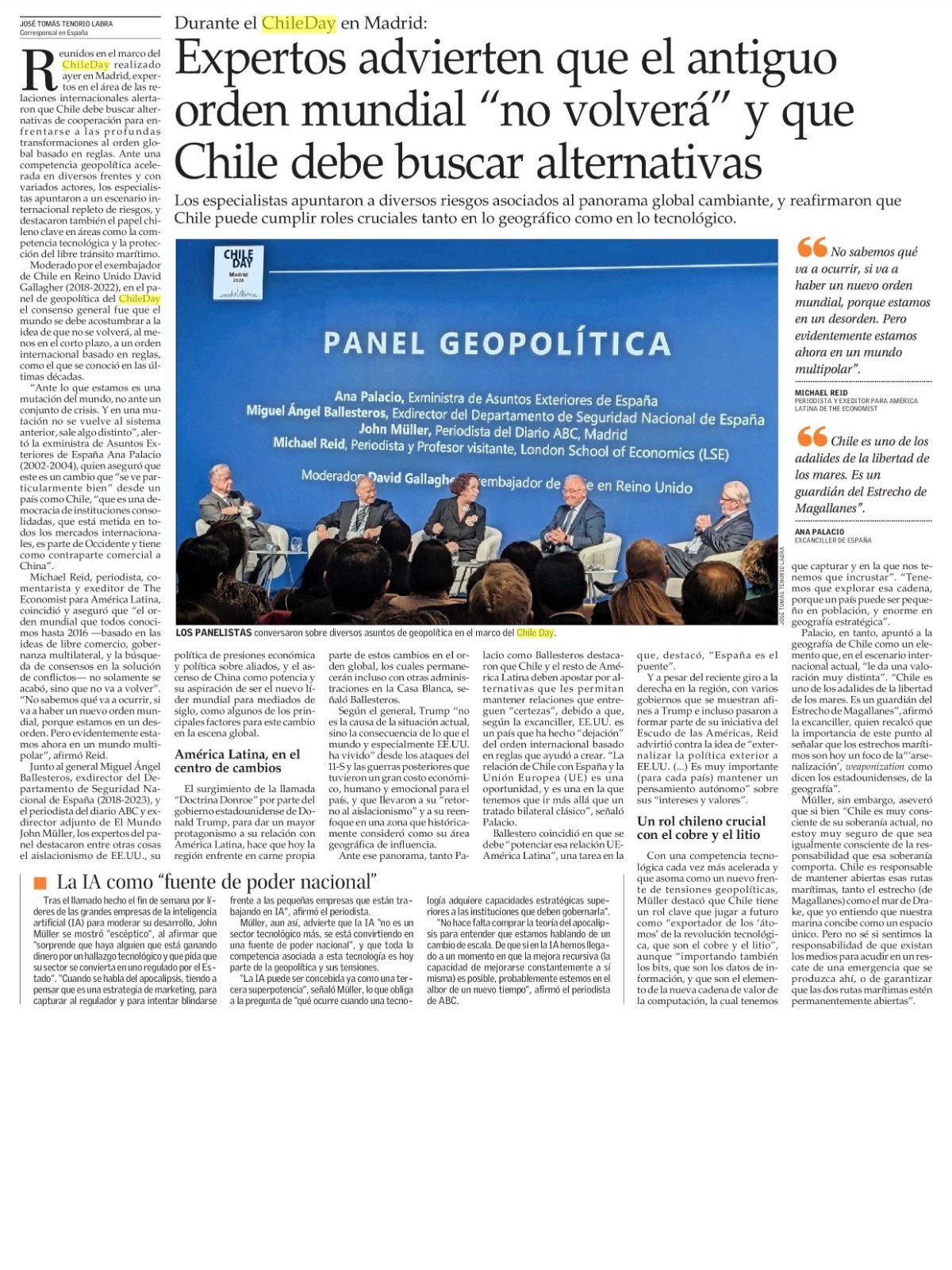Recorte de prensa: El Mercurio (A), 15 de septiembre de 2026