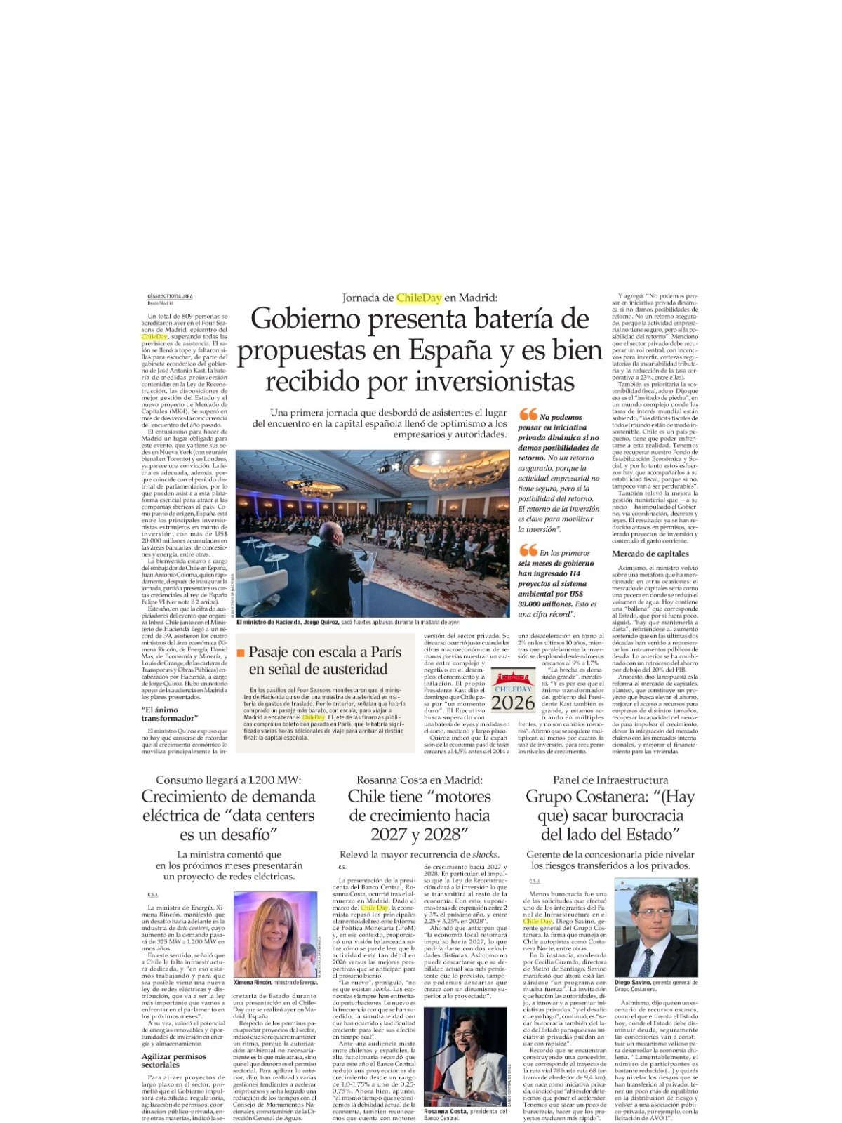 Recorte de prensa: El Mercurio (B), 15 de septiembre de 2026