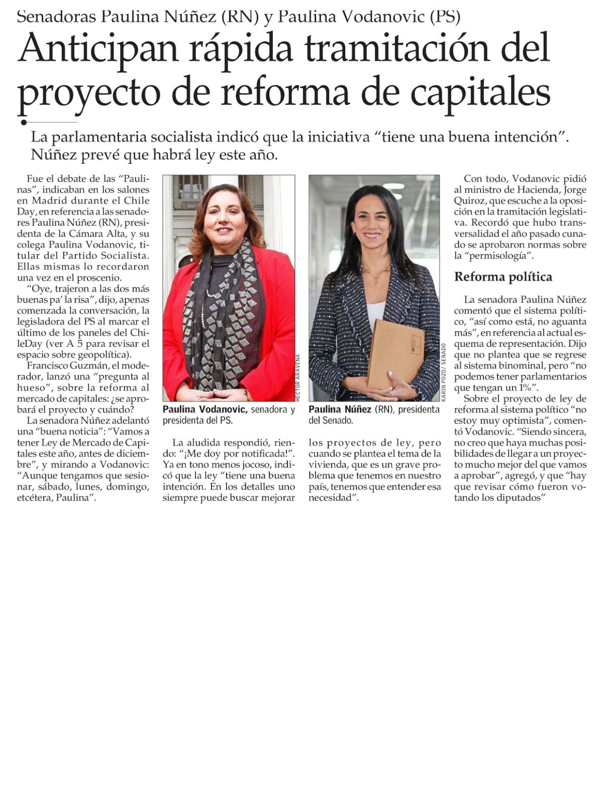 Recorte de prensa: El Mercurio (B), 15 de septiembre de 2026