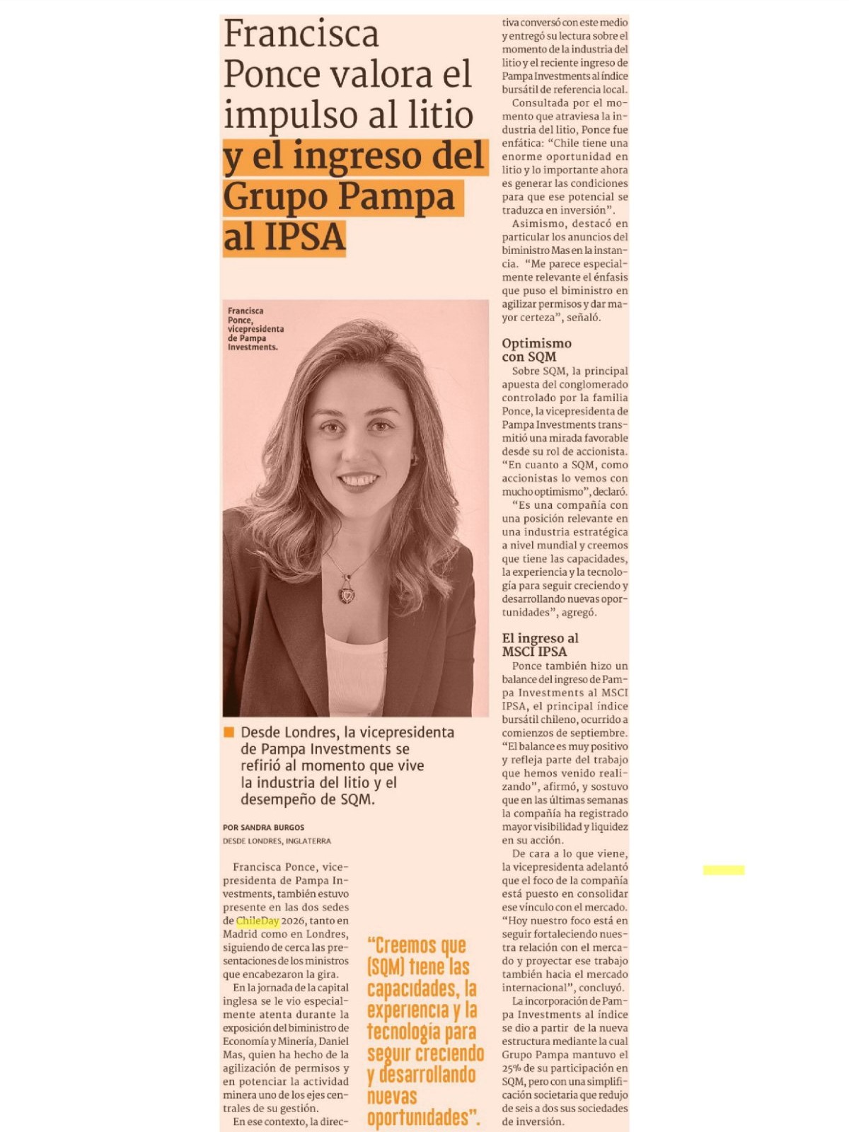 Recorte de prensa: Diario Financiero, 17 de septiembre de 2026