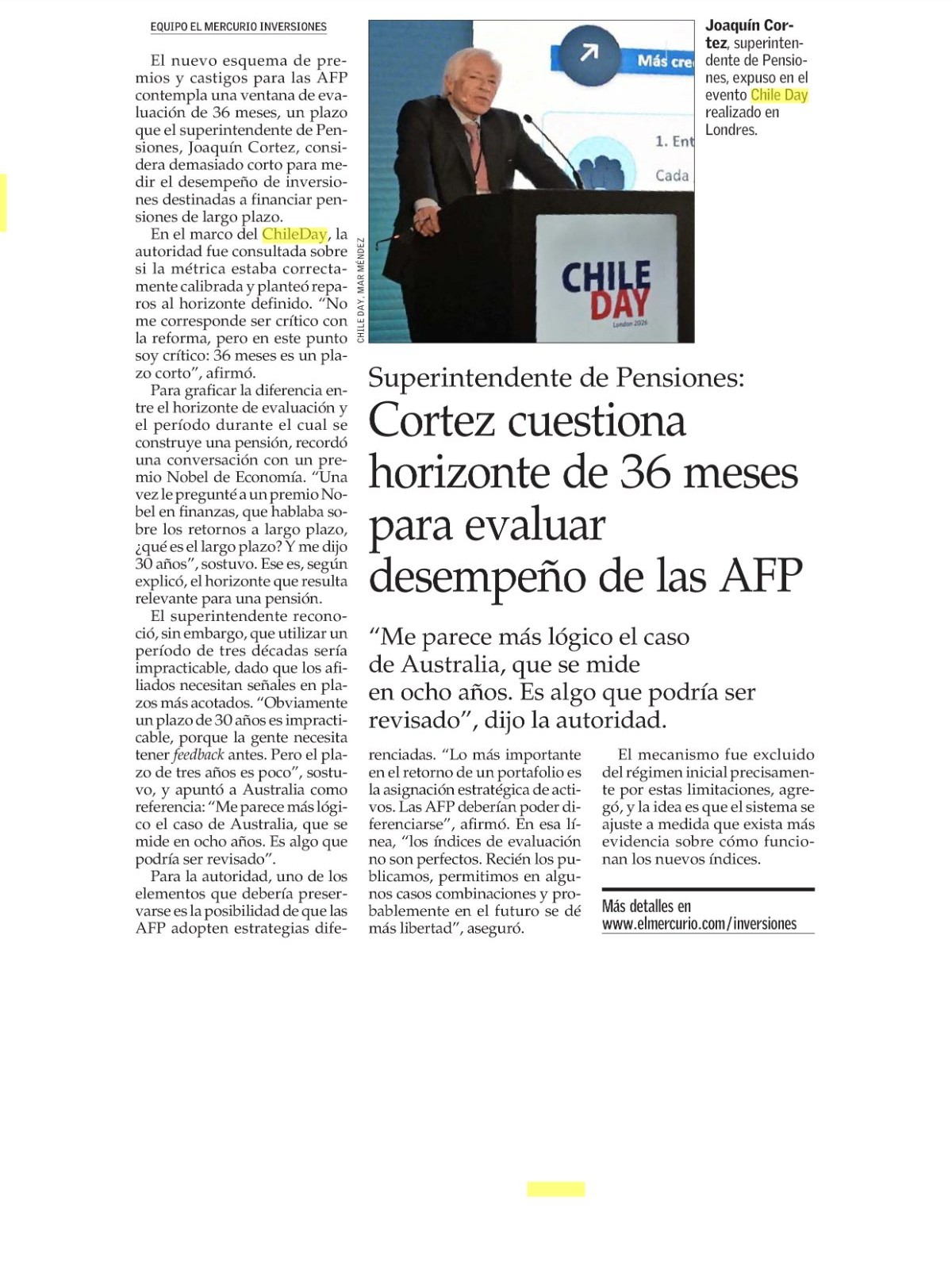 Recorte de prensa: El Mercurio (B), 17 de septiembre de 2026