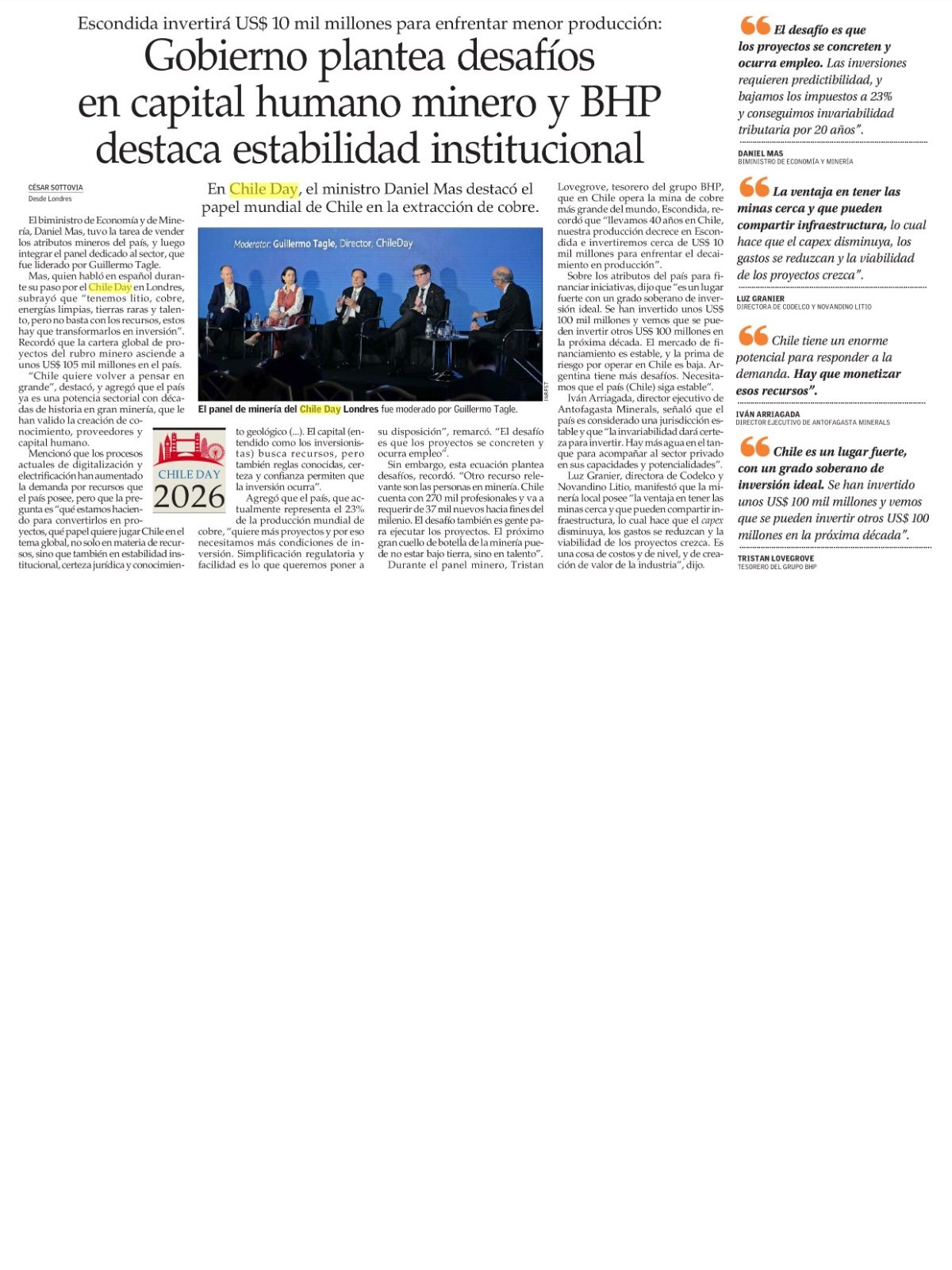 Recorte de prensa: El Mercurio (B), 17 de septiembre de 2026