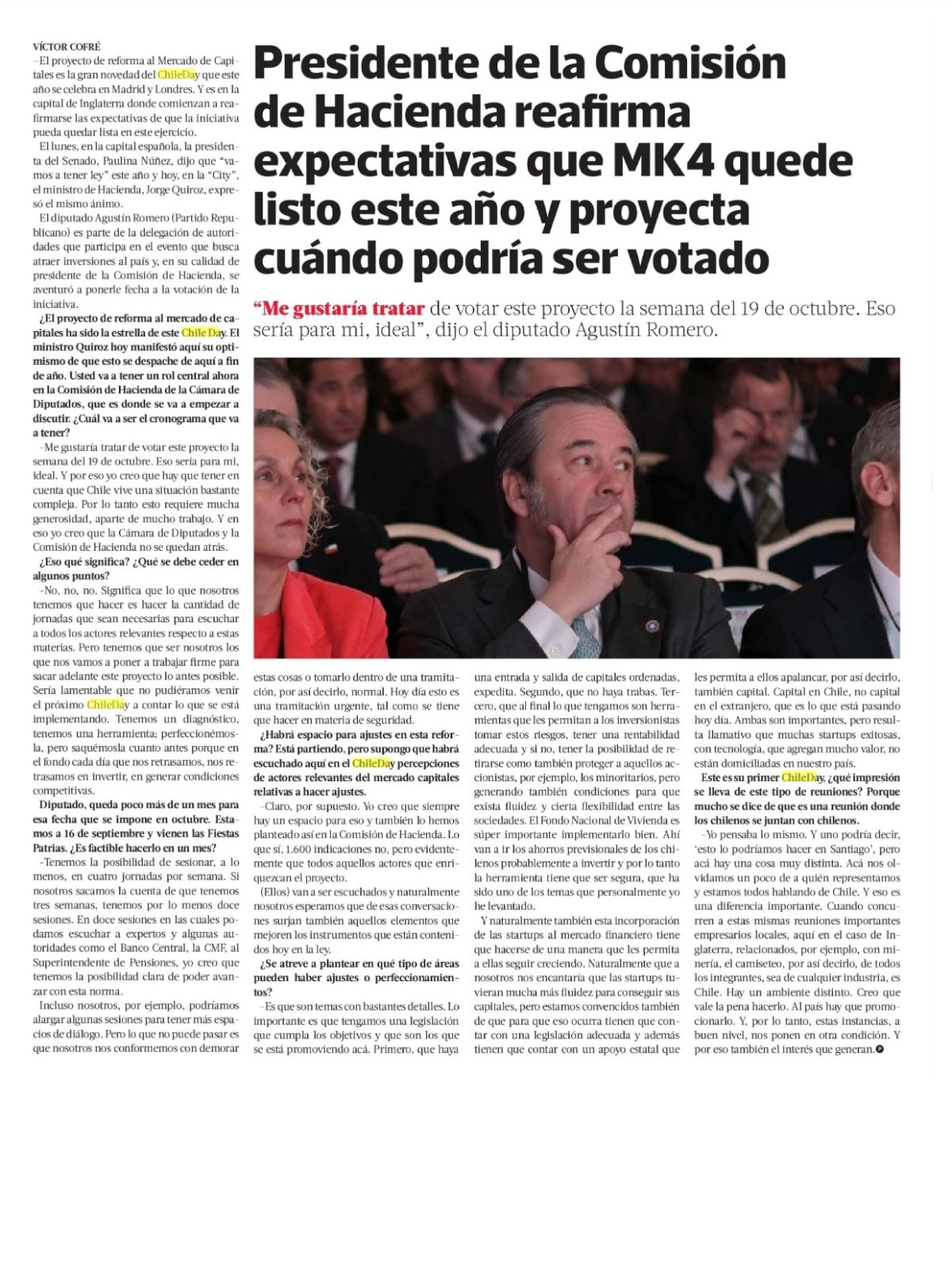 Recorte de prensa: La Tercera (Pulso), 17 de septiembre de 2026