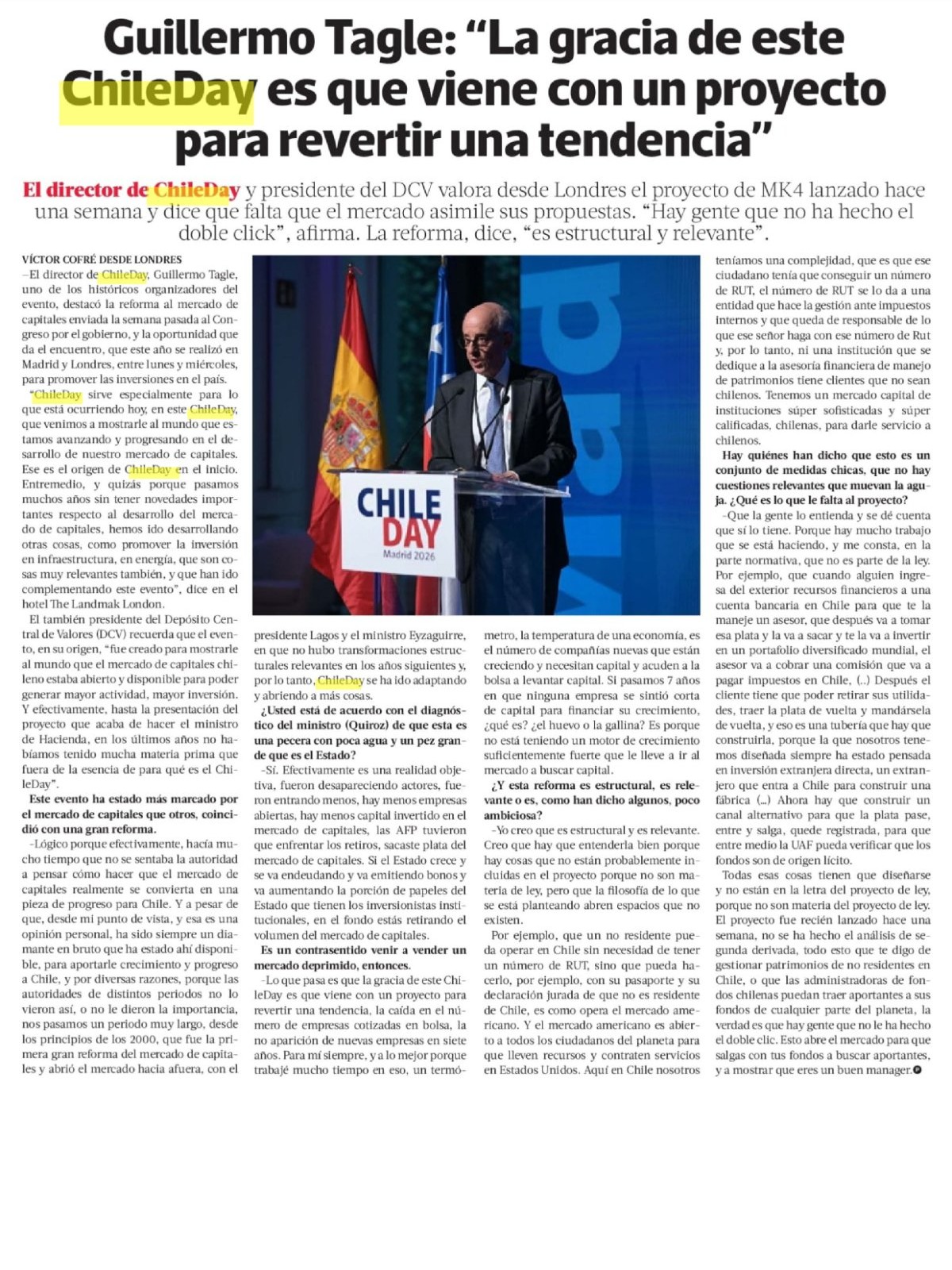 Recorte de prensa: La Tercera (Pulso), 18 de septiembre de 2026