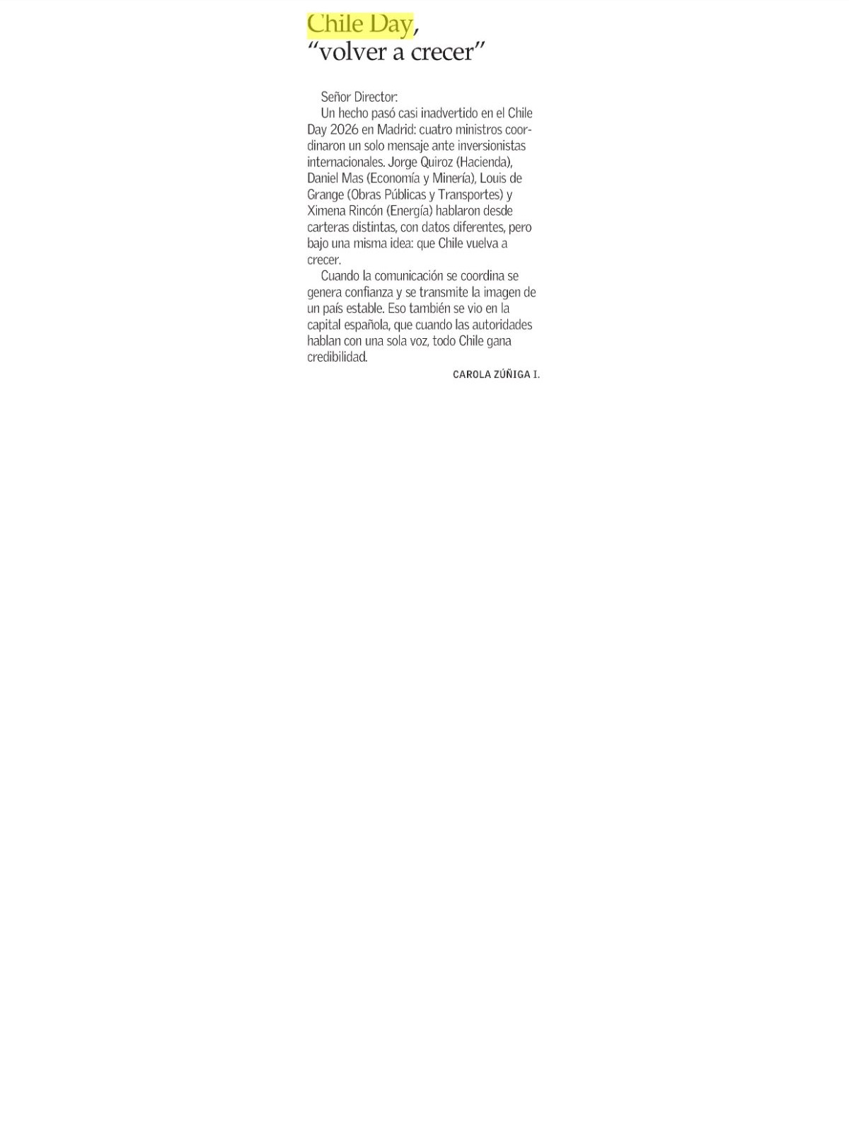 Recorte de prensa: El Mercurio (A), 18 de septiembre de 2026