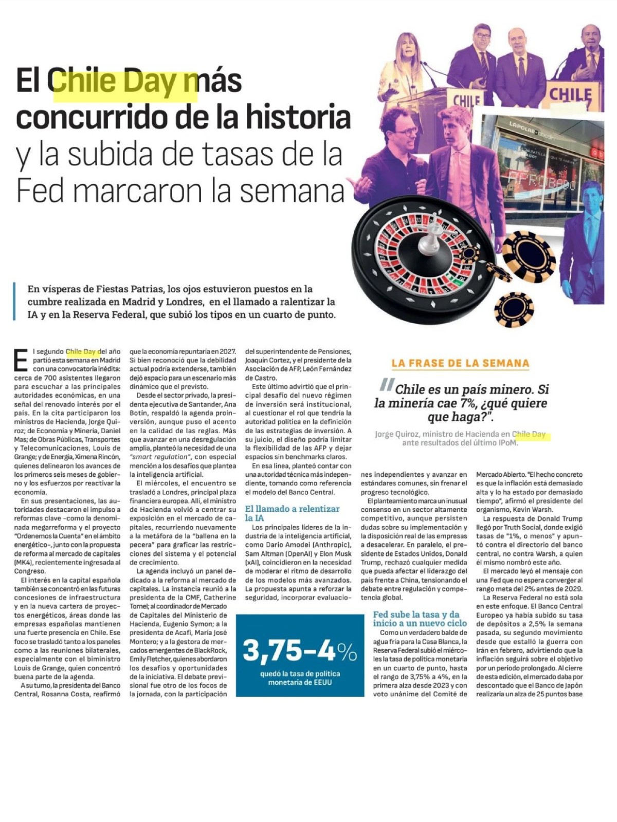 Recorte de prensa: Diario Financiero (Señal DF), 19 de septiembre de 2026