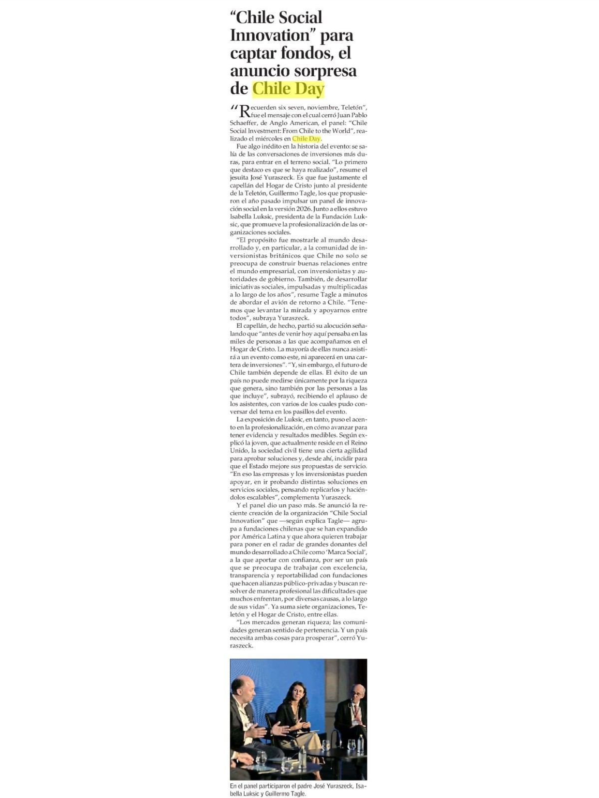 Recorte de prensa: El Mercurio (B), 20 de septiembre de 2026
