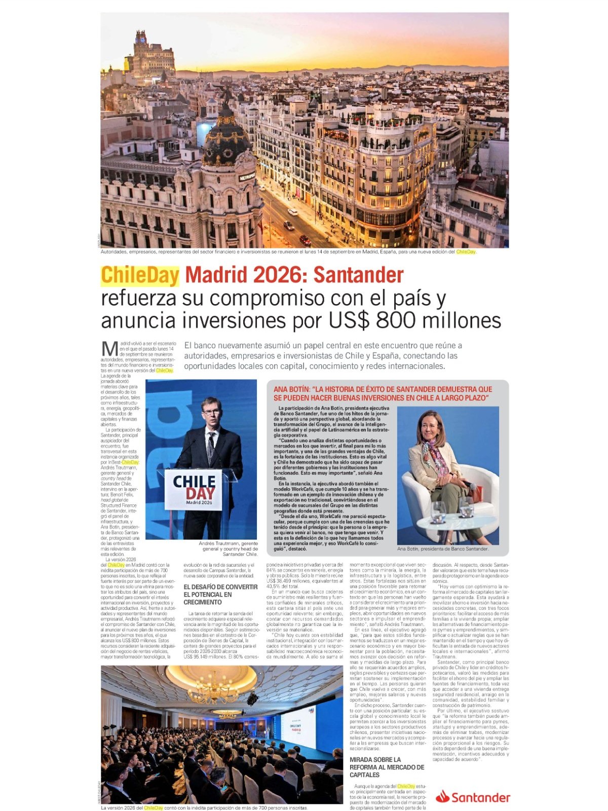 Recorte de prensa: El Mercurio (B), 20 de septiembre de 2026